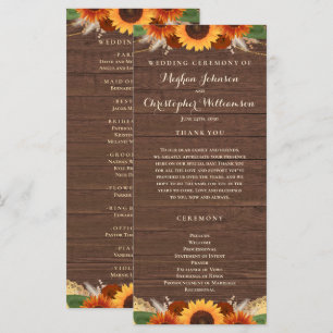 Rustic Sunflower Terracotta Roses Boho Wedding Program