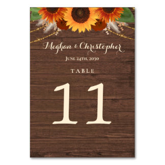 Rustic Sunflower Terracotta Roses Boho Wedding Table Number