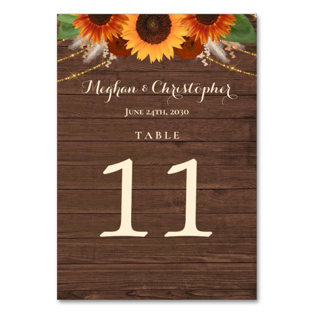 Rustic Sunflower Terracotta Roses Boho Wedding Table Number (Front)