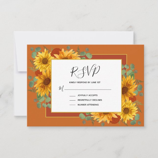 Rustic Sunflower Terracotta Roses Country Wedding RSVP Card (Front)
