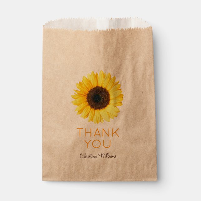 Rustic Sunflower Thank You Favour Bag (Front)