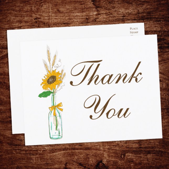 Rustic Sunflower Thank You Yellow Floral Wedding Postcard (Creator Uploaded)