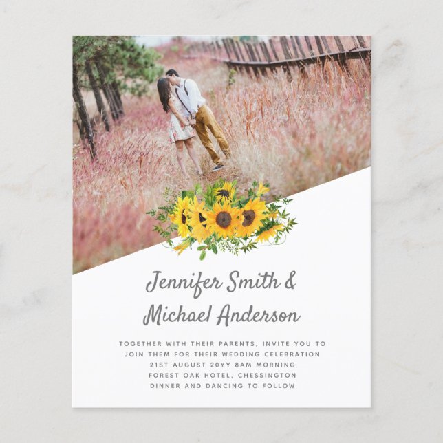 Rustic Sunflower Themed Wedding Stationery Budget (Front)