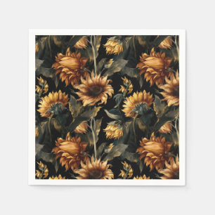 Rustic Sunflower Vintage Watercolor Art  Floral Napkin