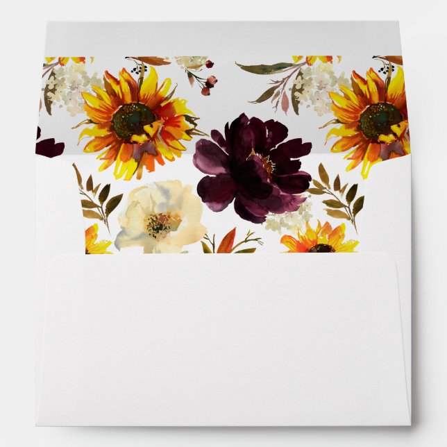 Rustic Sunflower & Violet Purple Floral Envelope (Back (Bottom))