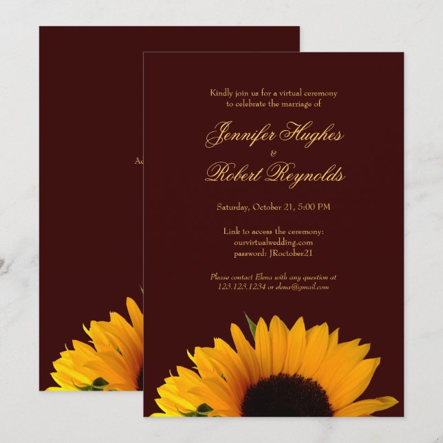 Rustic Sunflower Virtual Wedding Invitation (Front/Back)