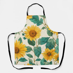 Rustic Sunflower Watercolor Floral Boho Farmhouse  Apron