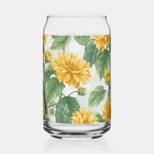 Rustic Sunflower Watercolor Floral Farmhouse Drink Can Glass