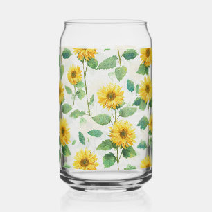 Rustic Sunflower Watercolor Floral Farmhouse Drink Can Glass