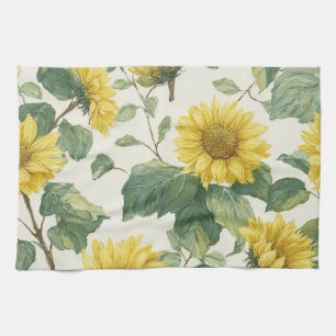 Rustic Sunflower Watercolor Floral Farmhouse Kitchen Towel