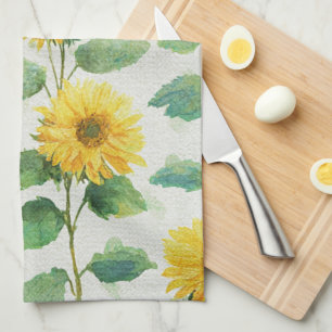 Rustic Sunflower Watercolor Floral Farmhouse Kitchen Towel