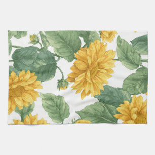 Rustic Sunflower Watercolor Floral Farmhouse Kitchen Towel