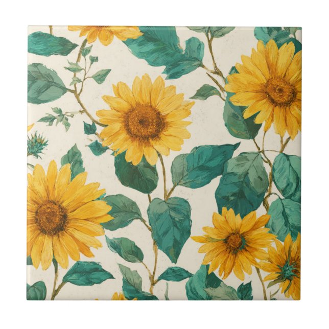 Rustic Sunflower Watercolor Floral Farmhouse Tile (Front)