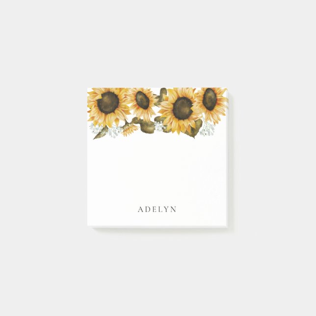 Rustic Sunflower Watercolor Post-it Notes (Front)