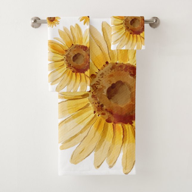 Rustic Sunflower Watercolor Summer Bath Towel Set (Insitu)