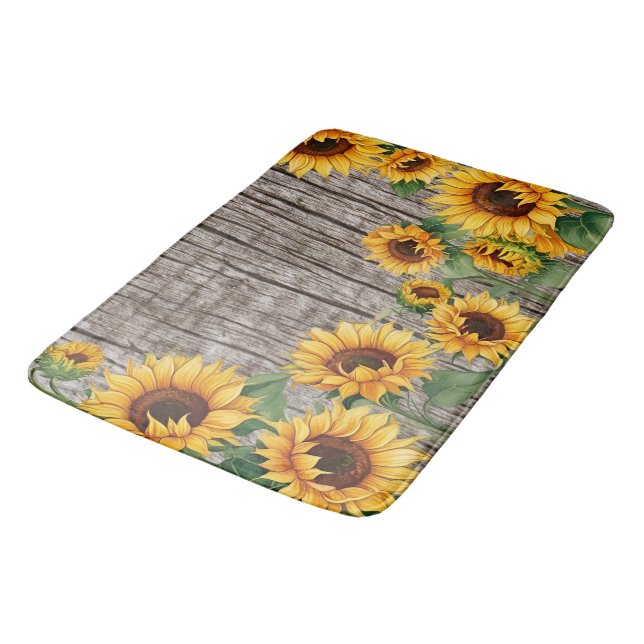 Rustic Sunflower & Weathered Grey Barnboard Bath Mat (Angled)