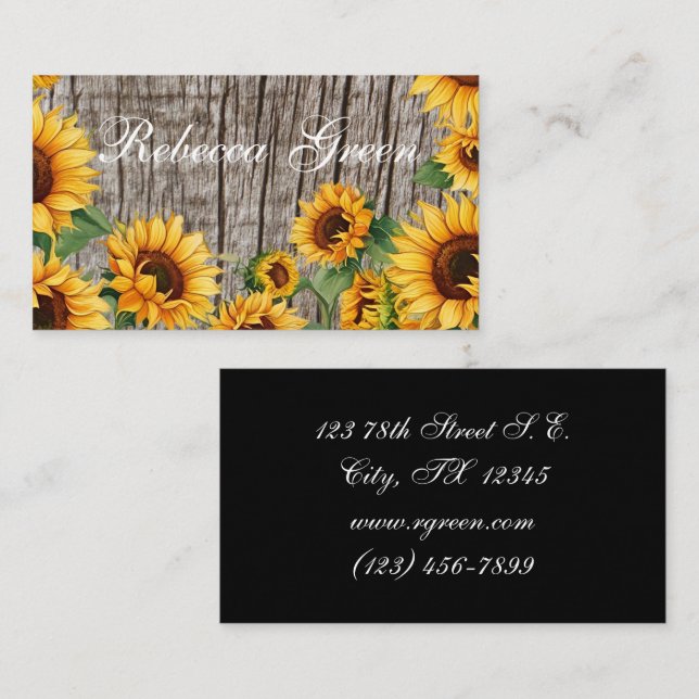 Rustic Sunflower & Weathered Grey Barnboard Business Card (Front/Back)