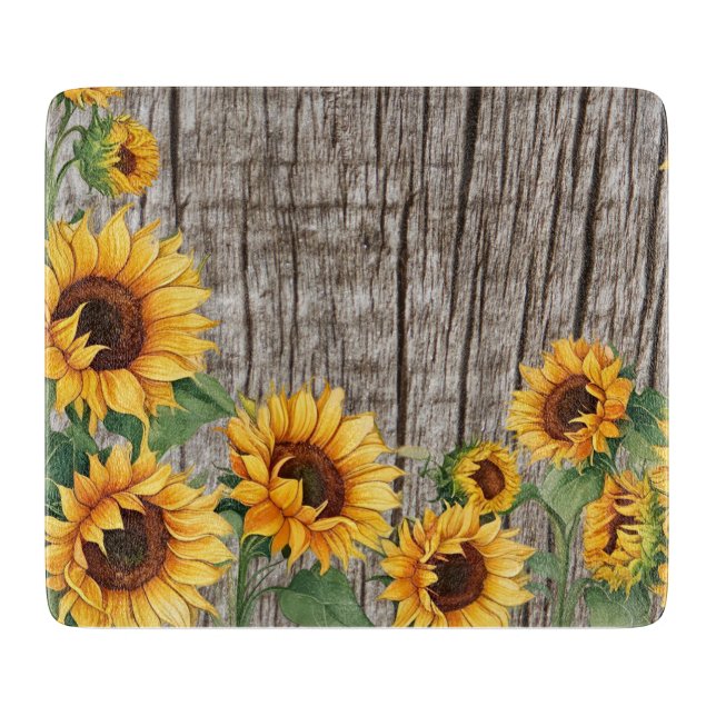 Rustic Sunflower & Weathered Grey Barnboard Cutting Board (Front)