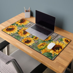 Rustic Sunflower & Weathered Grey Barnboard Desk Mat