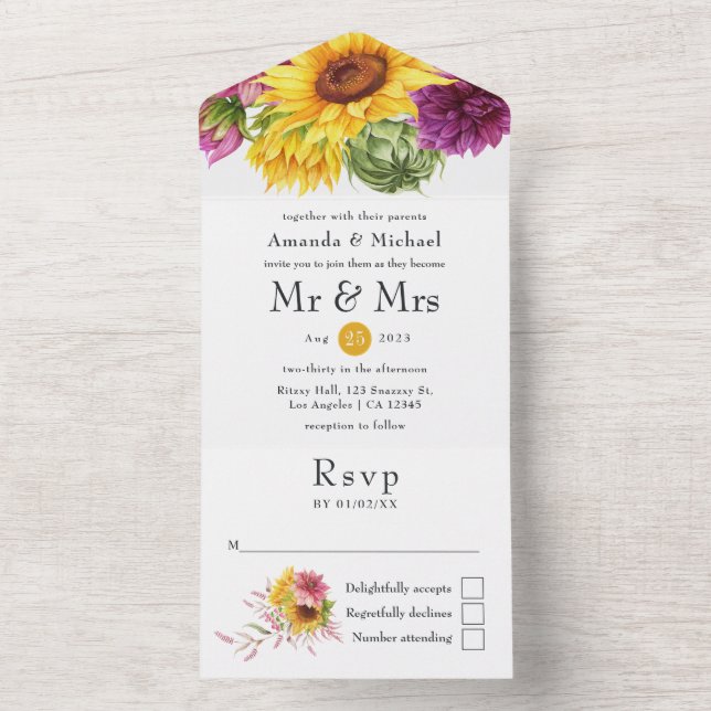 Rustic Sunflower Wedding All In One Invitation (Inside)
