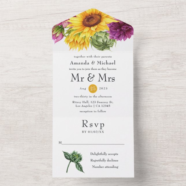 Rustic Sunflower Wedding All In One Invitation (Inside)