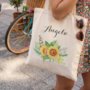 Rustic Sunflower Wedding Bridesmaid Personalized Tote Bag