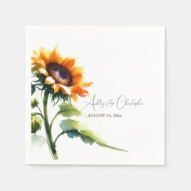 Rustic Sunflower Wedding Cocktail Napkin (Front)