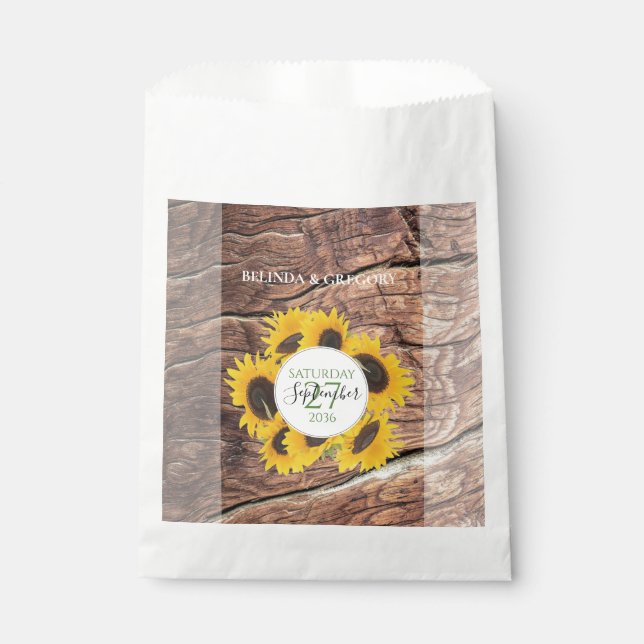 Rustic Sunflower Wedding Favour Bag (Front)