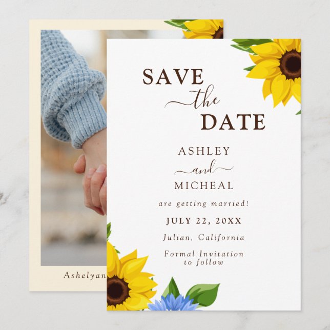Rustic Sunflower Wedding Flat Save The Date Card (Front/Back)