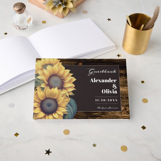 Rustic Sunflower Wedding Guest Book (Front Open)