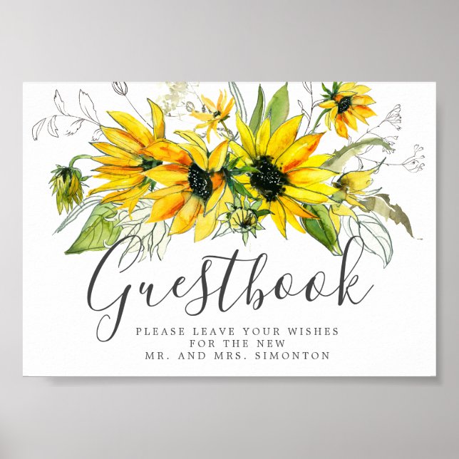 Rustic Sunflower Wedding Guestbook Sign (Front)