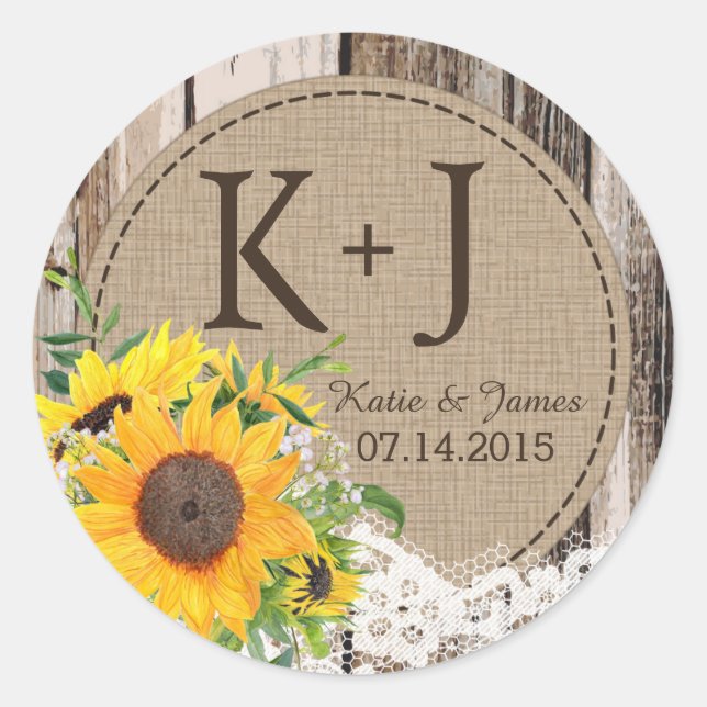 Rustic Sunflower Wedding Label (Front)