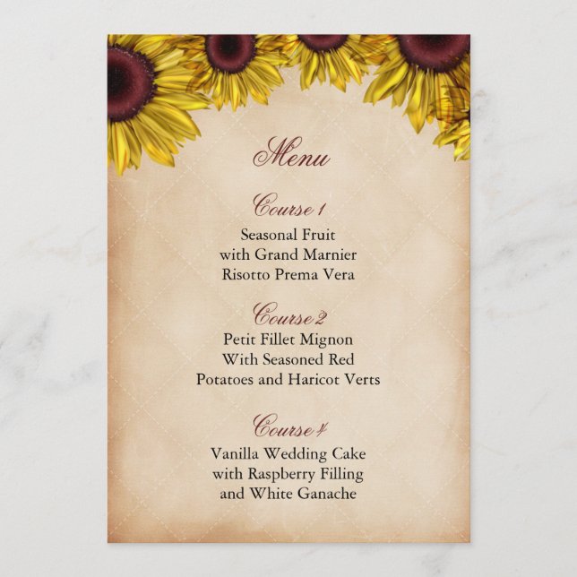 Rustic Sunflower Wedding Menu (Front)