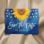 Rustic Sunflower Wedding Navy Blue Save the Date Announcement Postcard<br><div class="desc">Rustic Sunflowers & String Lights Navy Blue Save the Date Announcements.</div>