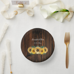 Rustic Sunflower Wedding Paper Bowls Plate