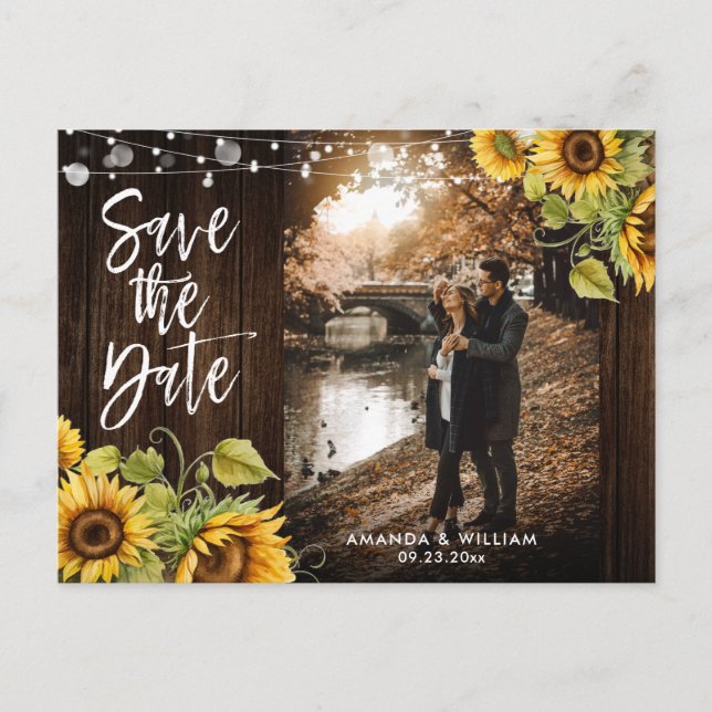 Rustic Sunflower Wedding Photo Save The Date Announcement Postcard (Front)