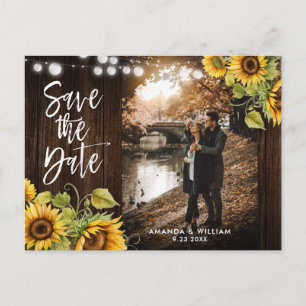 Rustic Sunflower Wedding Photo Save The Date Announcement Postcard