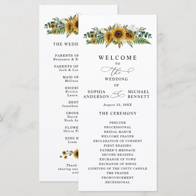 Rustic Sunflower Wedding Program (Front/Back)