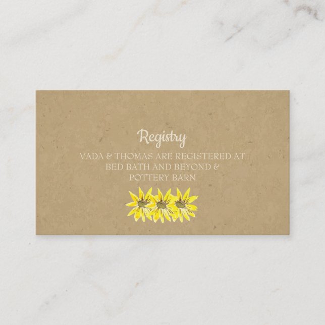 Rustic Sunflower Wedding Registry Card (Front)