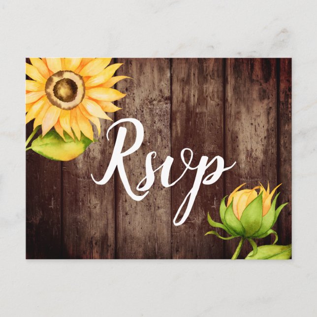 Rustic Sunflower Wedding RSVP with Meal Choice Invitation Postcard (Front)