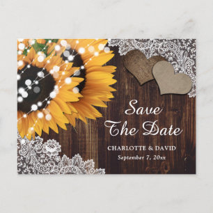 Rustic Sunflower Wedding Save The Date Postcard