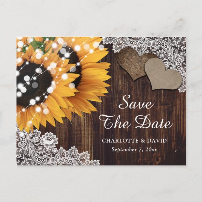 Rustic Sunflower Wedding Save The Date Postcard (Front)