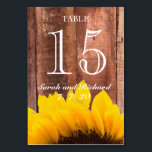 Rustic Sunflower Wedding Table Number Card<br><div class="desc">Beautiful Yellow Sunflower Photo Rustic Wedding Table Number Card with printed red barn wood planks photo effect. Fully customizable with your names, wedding date and table number. Add your table number on the front and the back, then add one of that table number to your cart. Go back to your...</div>