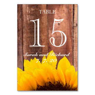 Rustic Sunflower Wedding Table Number Card