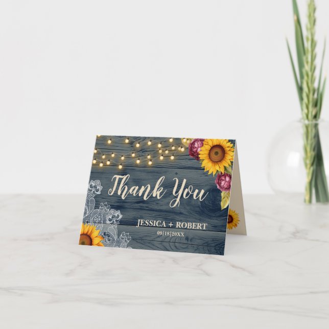 Rustic Sunflower Wedding Thank You Card (Front)