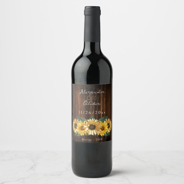 Rustic Sunflower Wedding Wine Label (Front)