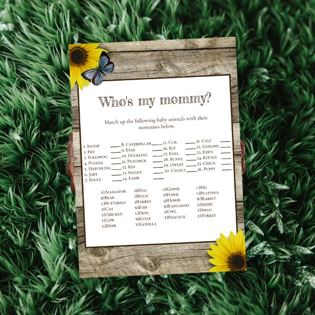 Rustic Sunflower Who's My Mommy Baby Shower Invitation (Creator Uploaded)