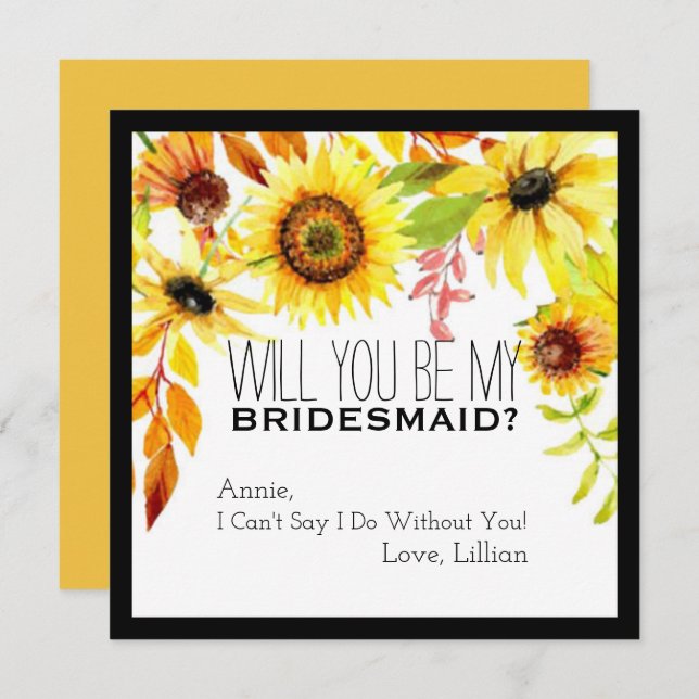 Rustic Sunflower Will You Be My Bridesmaid Fall Invitation (Front/Back)