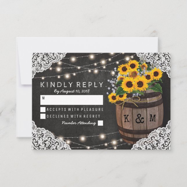 Rustic Sunflower Winery Wedding Invitation RSVP (Front)