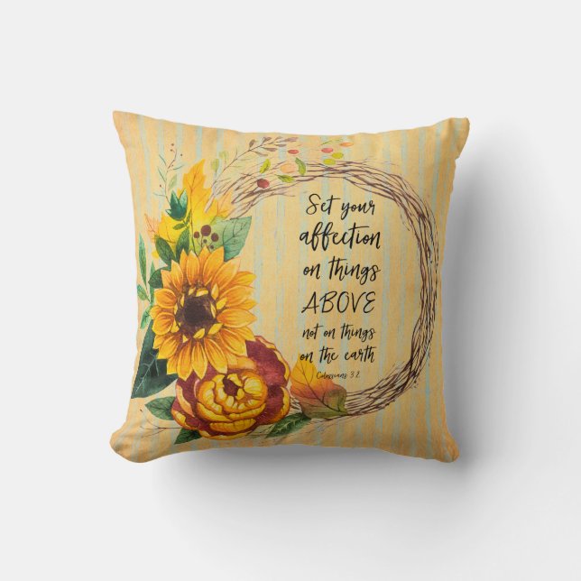 Rustic Sunflower with Bible Verse Throw Pillow (Front)